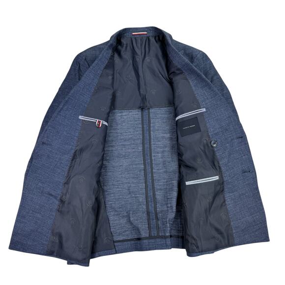 Tommy Hilfiger Mens Modern Fit Double-Breasted Linen Blend Suit Jacket Blue 40R - Picture 2 of 5